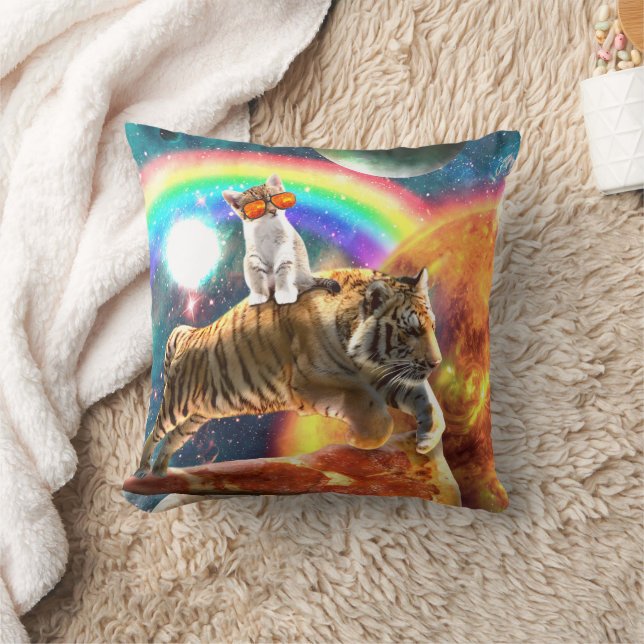 Space Galaxy Cat Riding Tiger on Pizza Kissen (Decke)
