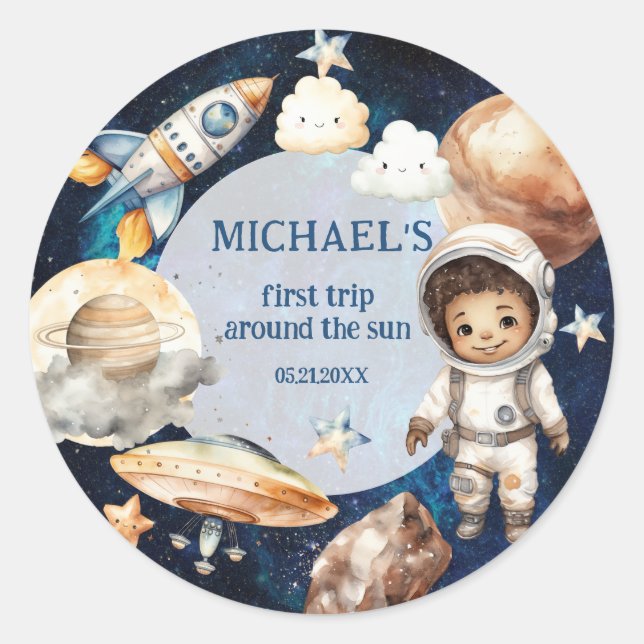 Space Galaxy Erste Reise um den Sonnenaufkleber Runder Aufkleber (Vorderseite)