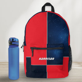 Space Galaxy Geometric Red Navy Personalisiert Bedruckter Rucksack