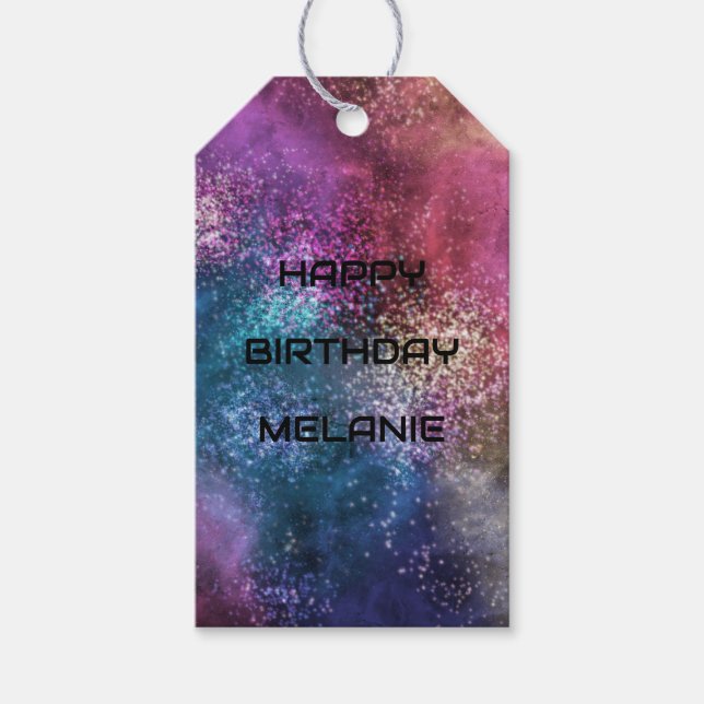 Space Galaxy Happy Birthday Geschenkanhänger (Vorderseite)