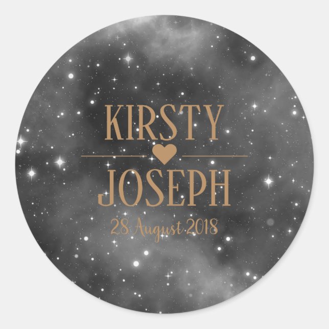 Space Galaxy Monogram Gold Wedding Sticker (Vorderseite)