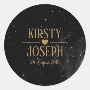 Space Galaxy Monogram Gold Wedding Sticker