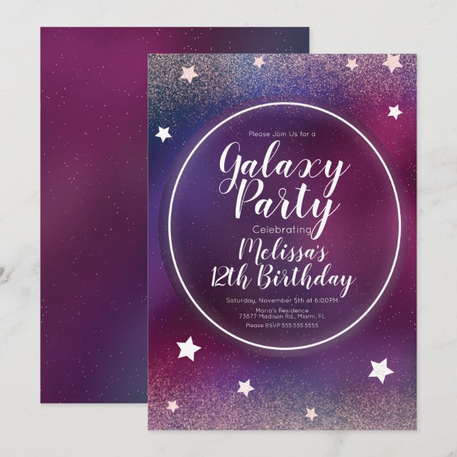 Space Galaxy Nebula Glitzer Moon Birthday Einladung (Vorne/Hinten)