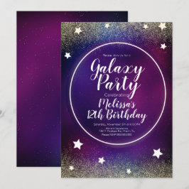 Space Galaxy Nebula Glitzer Moon Geburtstag Lila Einladung