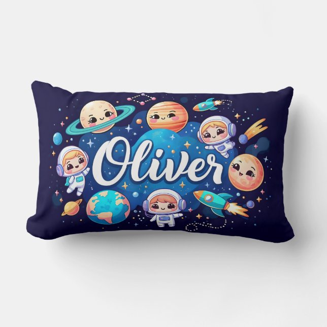 Space Galaxy Oliver Personalisiert Throw Kissen (Vorderseite)
