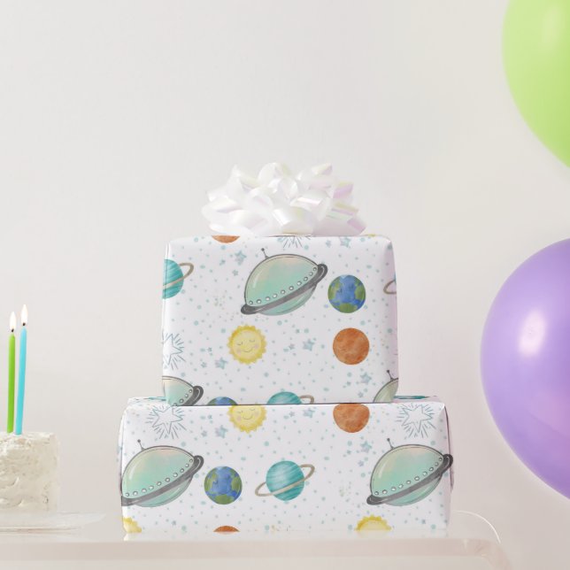 Space Galaxy Planets, Stars & Rocket  Orbits astro Geschenkpapier (Partygeschenke)