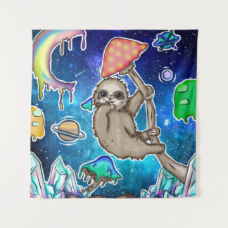 Space Galaxy Sloth Kosmische Pilze Weiße Kristalle Wandteppich