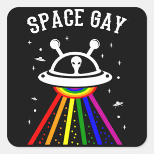 SPACE GAY LGBT Prix Monat Alien UFO Regenbogenflag Quadratischer Aufkleber