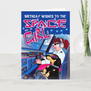 Space Girl Birthday Karte