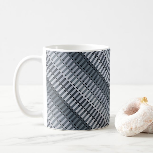 Space Gray Modernes Abstraktes Streifenmuster Tasse (Mit Donut)
