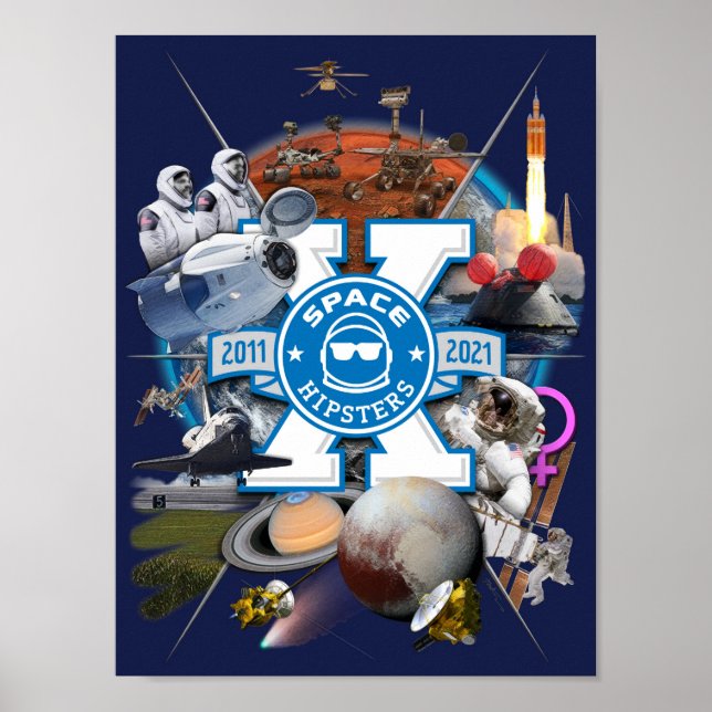 Space Hipsters® X Collage Wall Art Poster 9" x 12" (Vorne)
