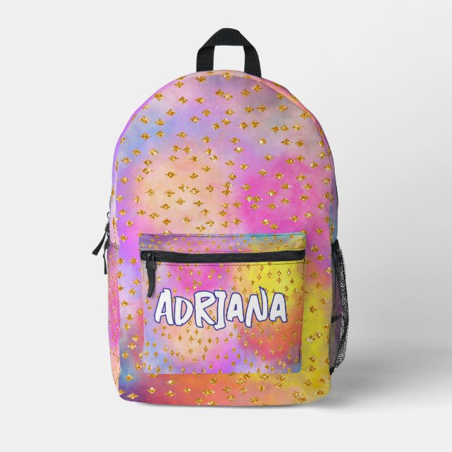 Space Imitats Glitzer Druckknopfbeutel Bedruckter Rucksack (Vorderseite)