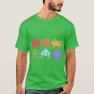 Space Invaders Piel Art Regenbogen Aliens Freundin T-Shirt