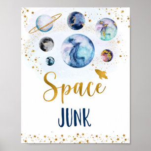Space Junk Galaxy Blue Gold Geburtstag Snack-Zeich Poster