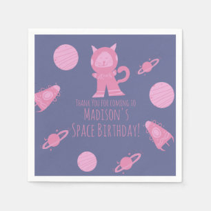 Space Katze Pink Galaxy Geburtstag Serviette