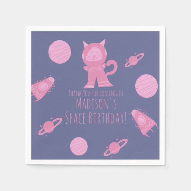 Space Katze Pink Galaxy Geburtstag   Serviette (Vorderseite)