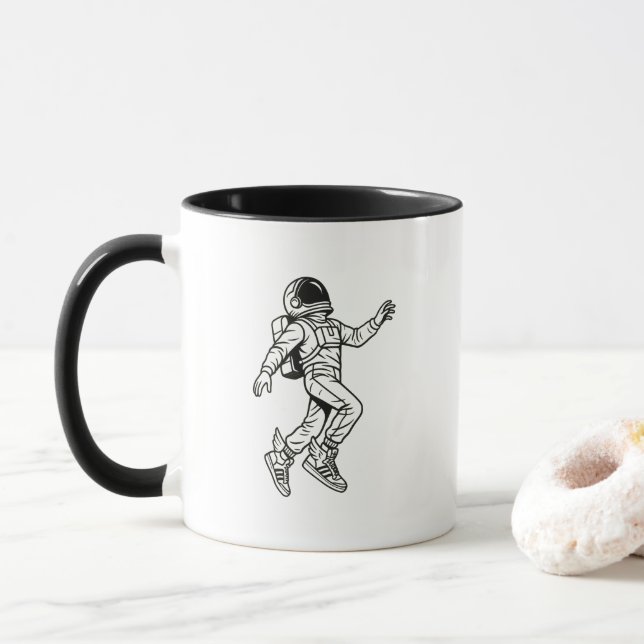 Space Kicks: Geflügelter Astronautenflug Tasse (Mit Donut)