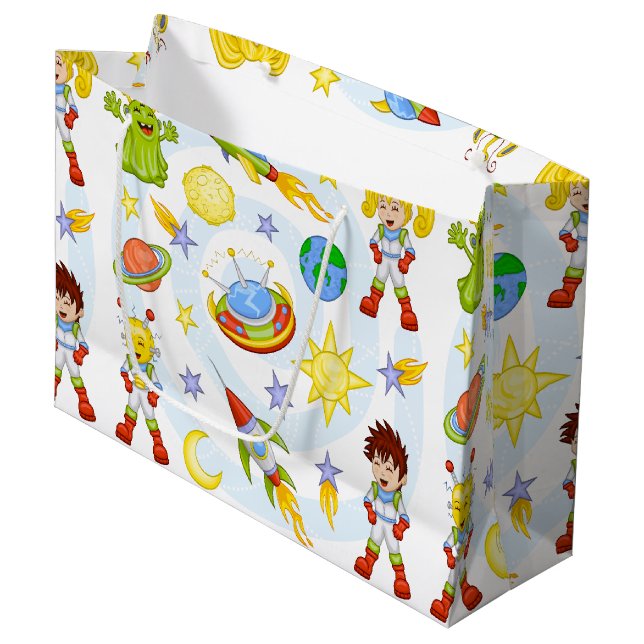 Space Kids Gift Bag Große Geschenktüte (Vorderseite Schrägansicht)