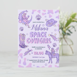 Space Lila Cowgirl Birthday Einladung