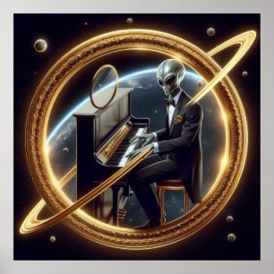 Space Male Alien Piano Black Tuxedo Poster