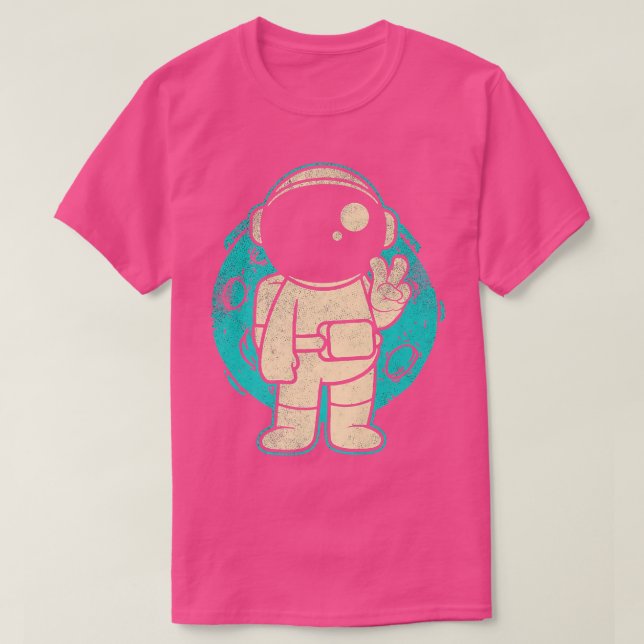 Space Man Astronaut mit Friedenszeichen T-Shirt (Design vorne)