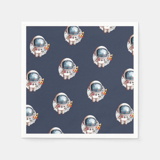 Space Man Rocket Ship Moon Birthday Serviette (Vorderseite)