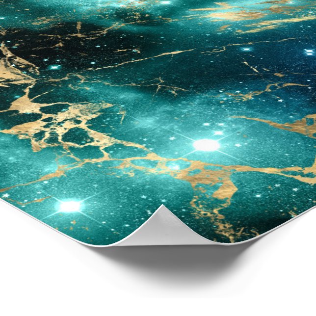 Space Marmor Black Green Starry Night Golden Poster (Ecke)