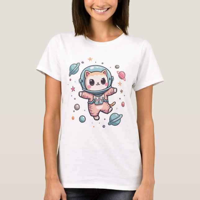Space Meow-naut, niedliche Kawaii-Katze T-Shirt (Vorderseite)