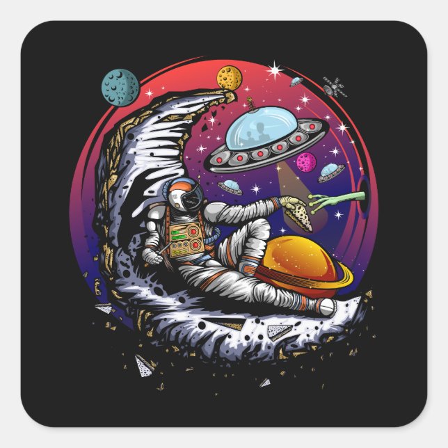 Space Moon Cheese Quadratischer Aufkleber (Vorderseite)