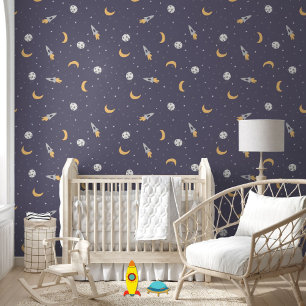 Space Moon Rocket Planet Stars Tapete