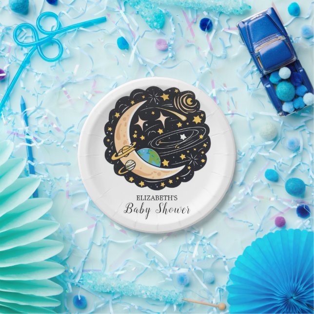 Space Moon Stars Baby Dusche Pappteller (Party)