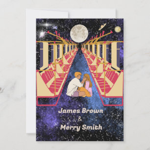 Space Moon Universe Romantic Night Train Wedding Einladung