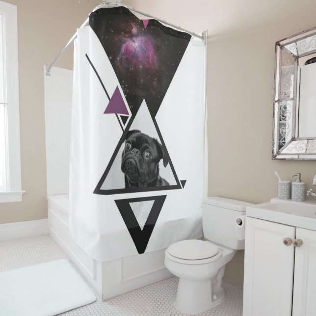 Space Mops | Black Mops Dog Gift Idee für Mops Lie Duschvorhang (Beispiel)