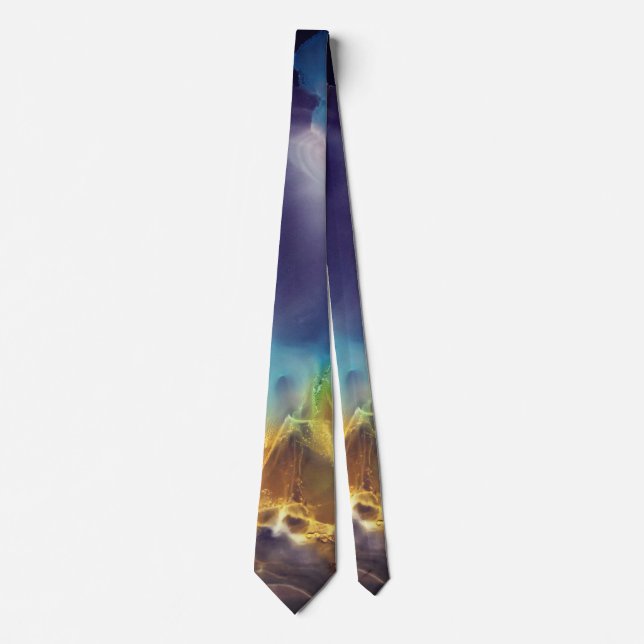 Space Nebel blau gelb Alkoholtupfer Kunst Krawatte (Vorderseite)