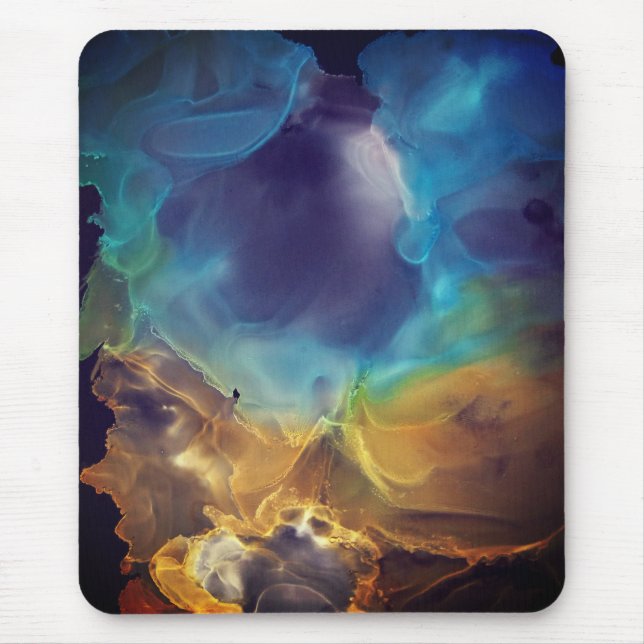 Space Nebel blau gelb Alkoholtupfer Kunst Mousepad (Vorne)