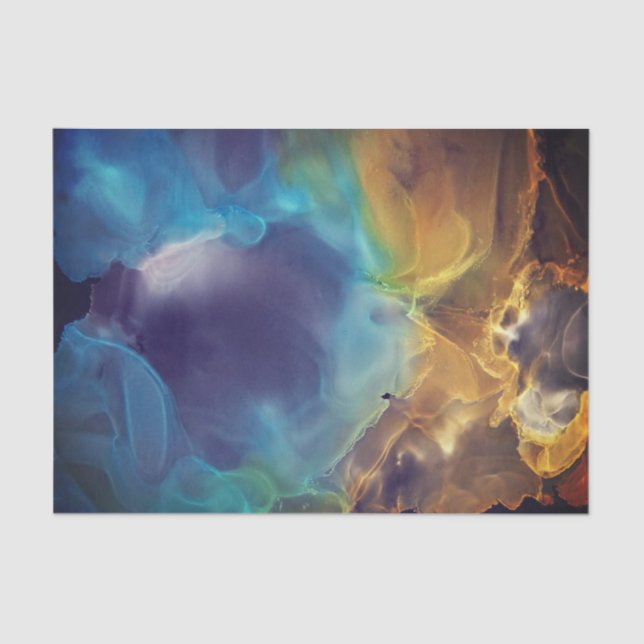 Space Nebel blau gelb Alkoholtupfer Kunst Seidenpapier (Vorderseite)