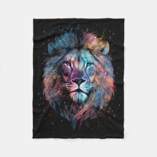 Space Nebular Lion - Graffiti Neon Ink Splash Fleecedecke