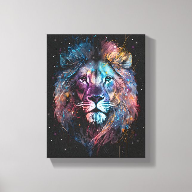 Space Nebular Lion - Graffiti Neon Ink Splash Leinwanddruck (Vorderseite)