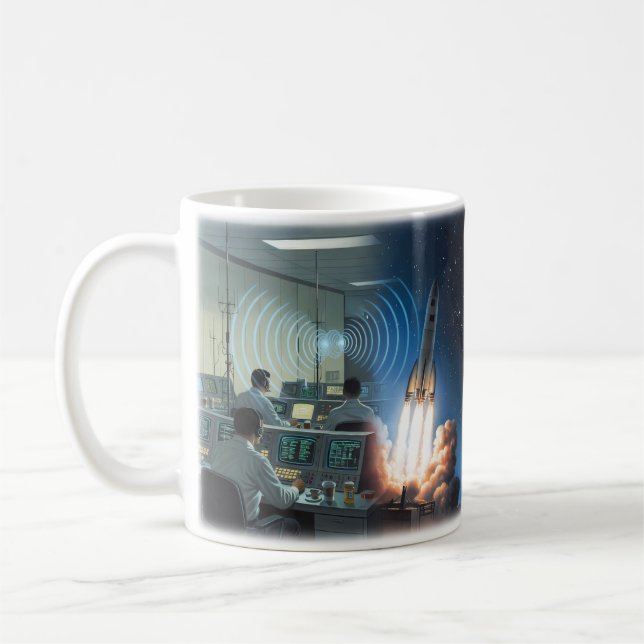 Space Oddity Raketenstart Starfield Tasse (Links)