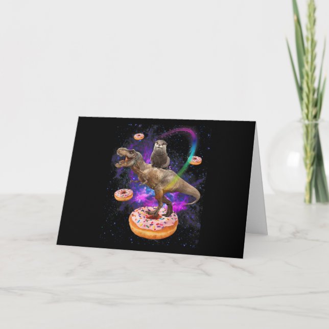 Space Otter Riding Dinosaur T-Rex Donuts Karte (Vorderseite)