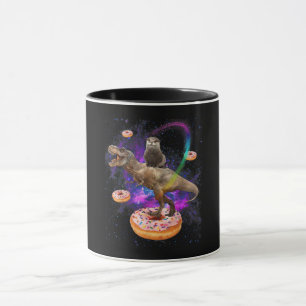 Space Otter Riding Dinosaur T-Rex Donuts Tasse