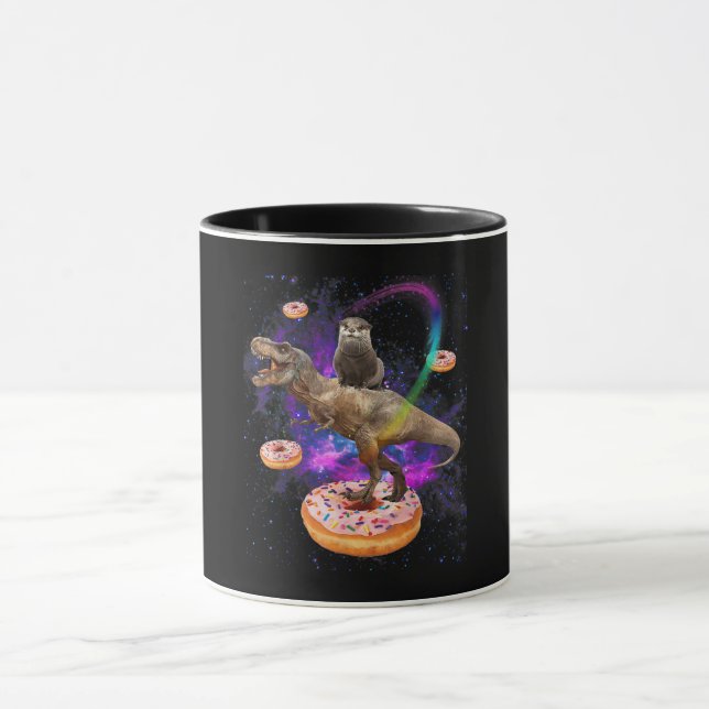 Space Otter Riding Dinosaur T-Rex Donuts Tasse (Zentrum)