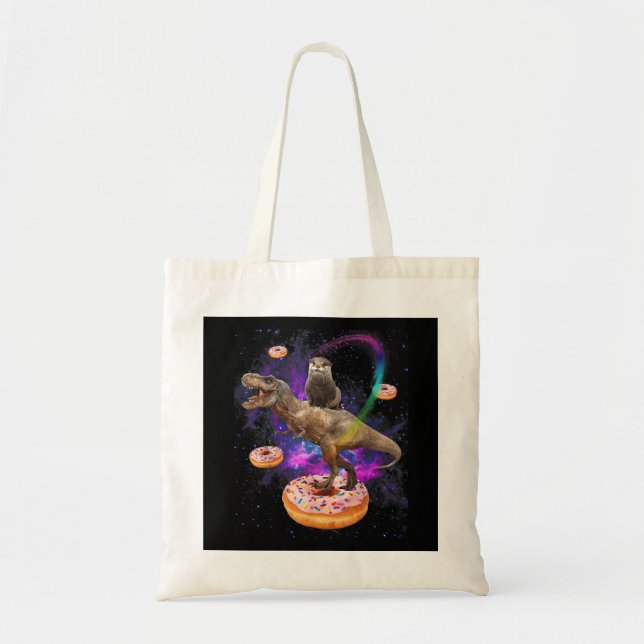 Space Otter Riding Dinosaur T-Rex Donuts Tragetasche (Vorne)