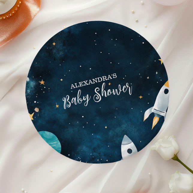 Space Outer Baby Dusche Navy Pappteller (Von Creator hochgeladen)