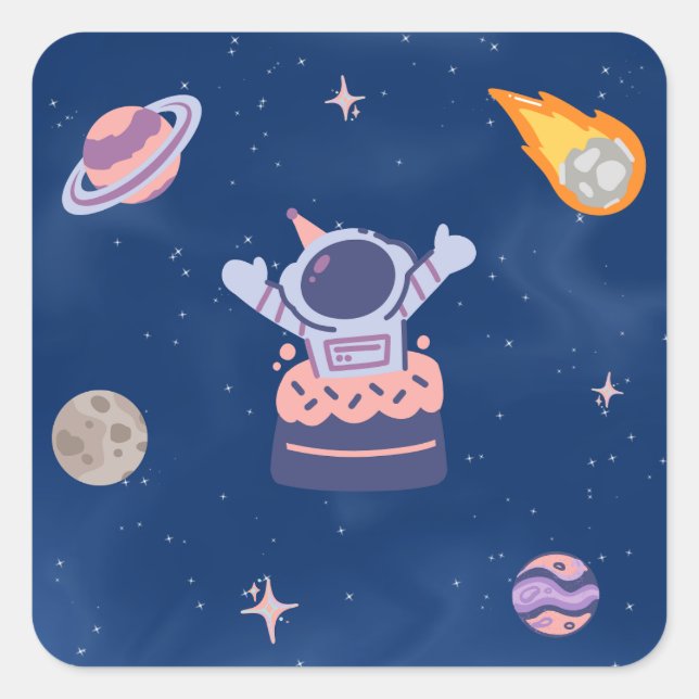 Space Party Collection Quadratischer Aufkleber (Vorderseite)
