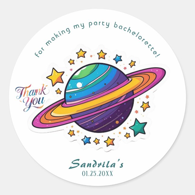 Space Planet Birthday Party Classic Round Sticker (Vorderseite)