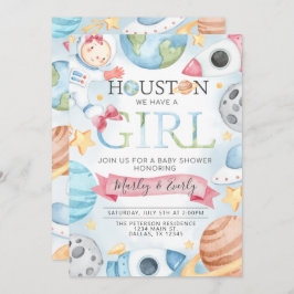 Space Planets Pink Girl Baby Dusche Einladung