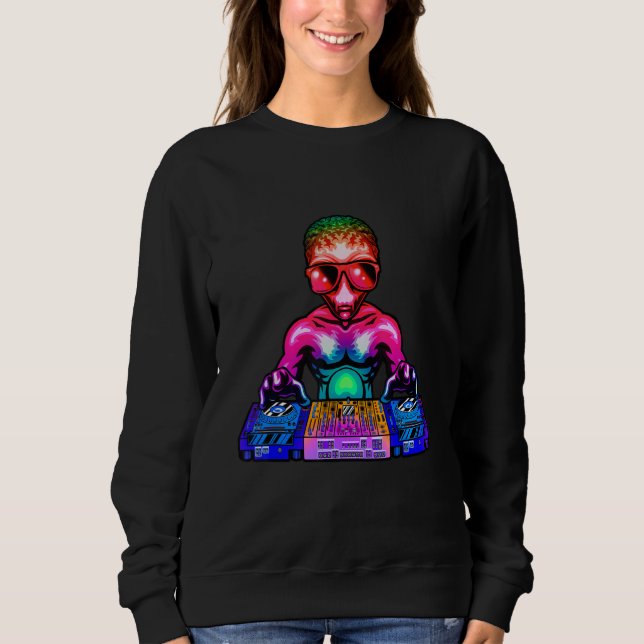 Space Psychedelic Rave Alien DJ Techno House Music Sweatshirt (Vorderseite)