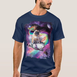 Space Pug Dog Riding Axolotl Rainbow T-Shirt