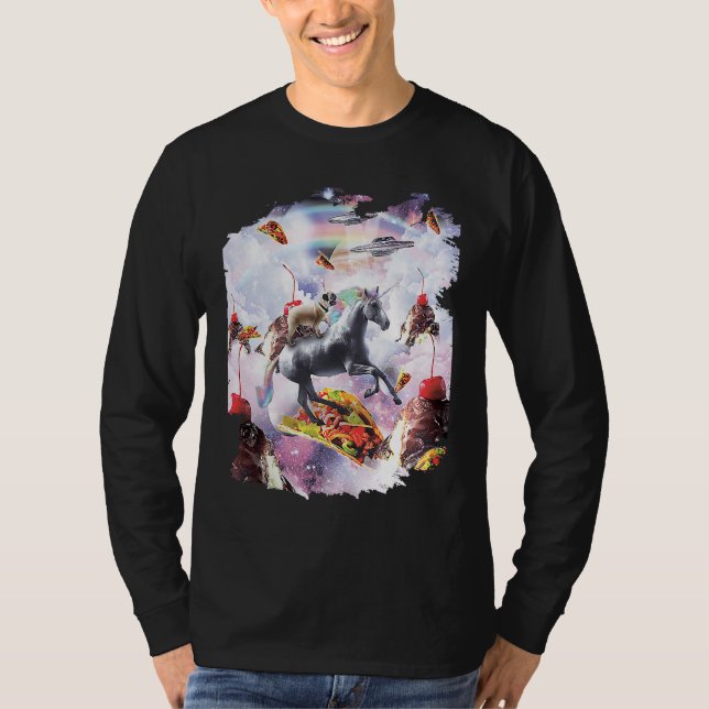 Space Pug Riding Unicorn  Ice Cream & Taco T-Shirt (Vorderseite)